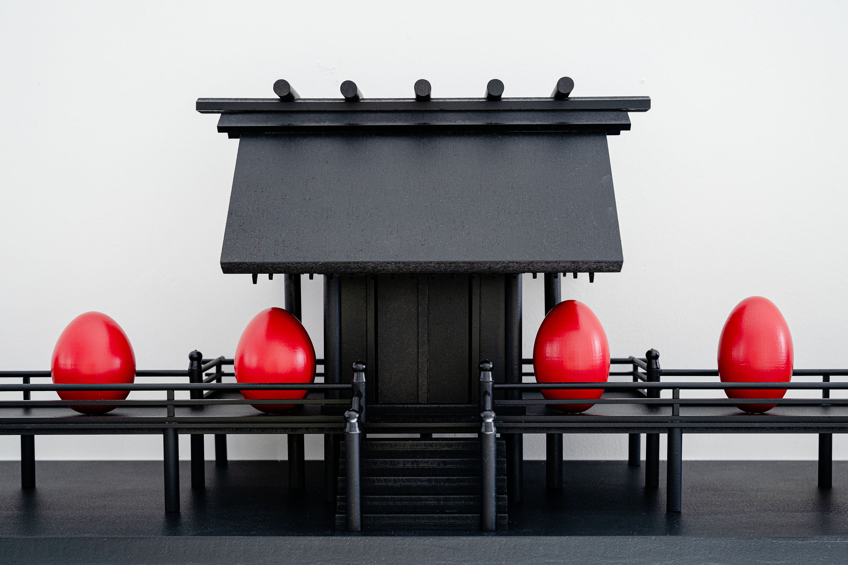 An installation work ‘Red Eggs Were Risks for Introducing Terrible Errors.’ by Shigeo Arikawa, Japanese artist based in Amsterdam.