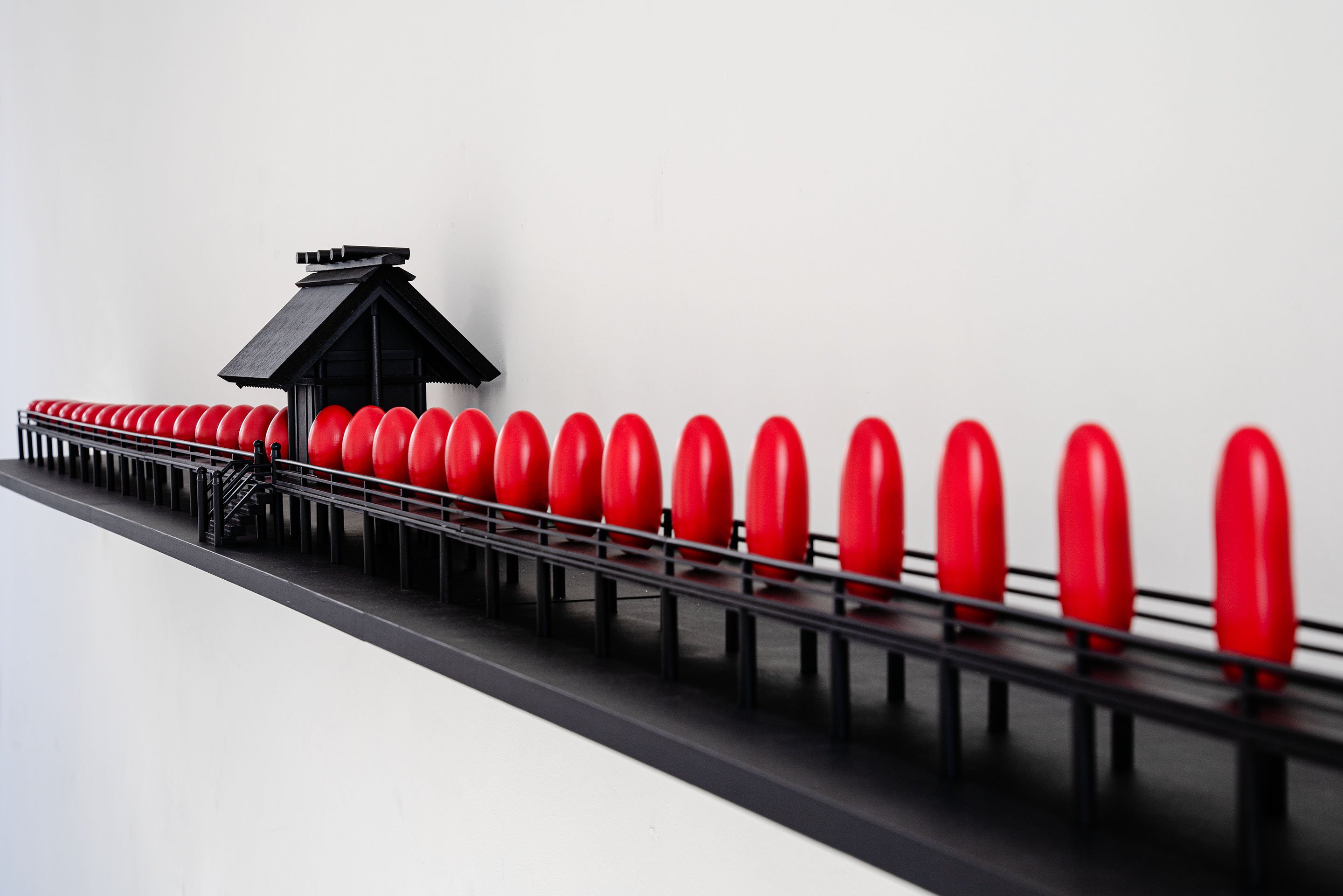 An installation work ‘Red Eggs Were Risks for Introducing Terrible Errors.’ by Shigeo Arikawa, Japanese artist based in Amsterdam.